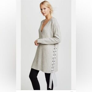 Free People Small Heart It Gray Lace Up Oversized Sweater Dress V Neck